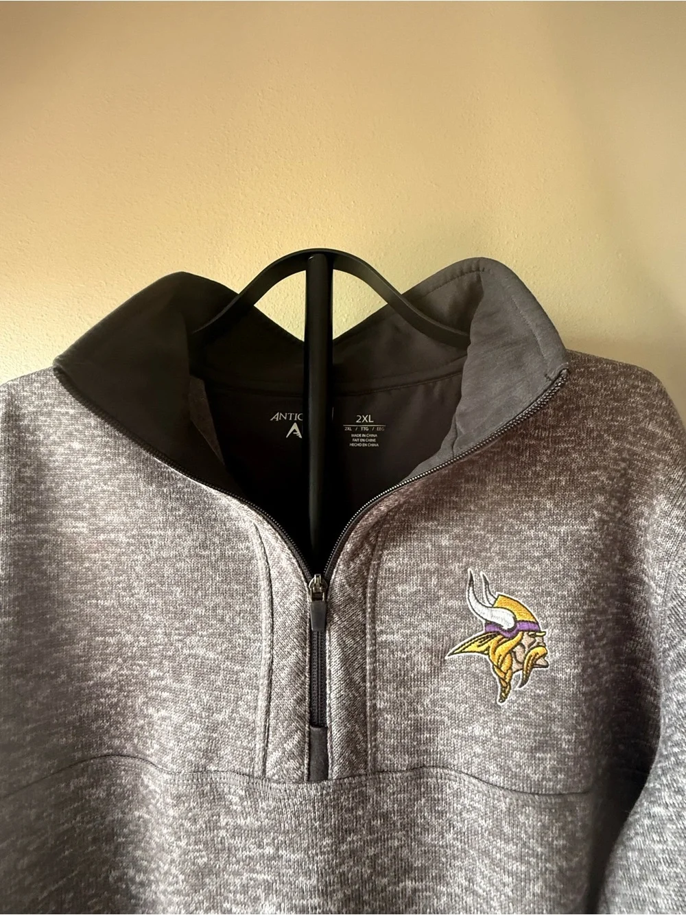 Men's Antigua Gray Quarter-Zip Pullover with Embroidered Minnesota Vikings Logo